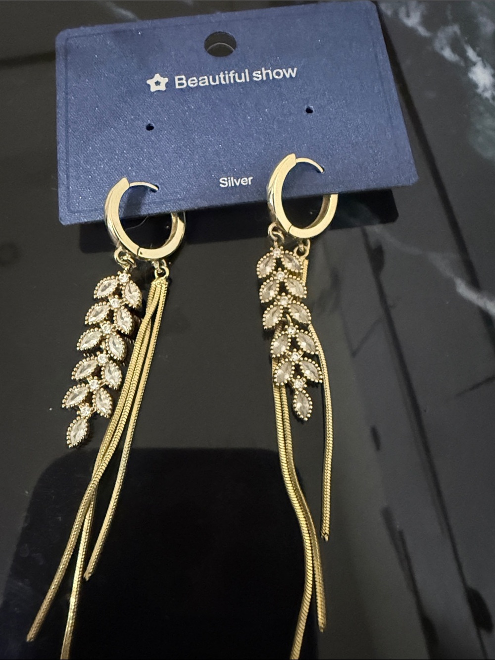 Gold Leaf Dangle Hoop Earrings - Gold
